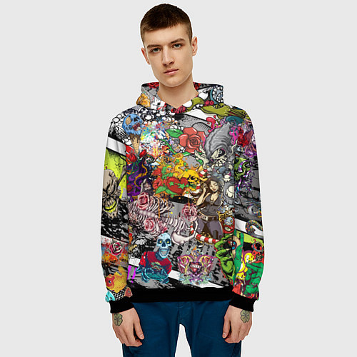 Мужская толстовка Цветное граффити и татуировки / 3D-Черный – фото 3