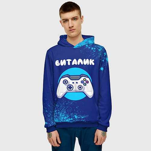 Мужская толстовка Виталик геймер / 3D-Синий – фото 3