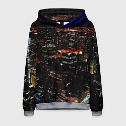 Толстовка-худи мужская Ночной город - вид с высоты, цвет: 3D-меланж