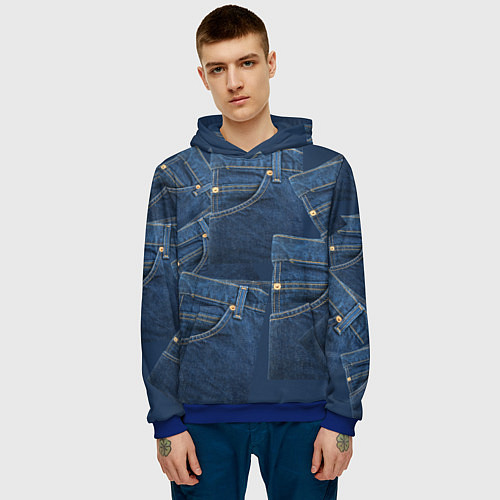 Мужская толстовка Джинсовка jeans / 3D-Синий – фото 3