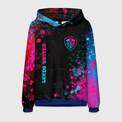 Толстовка-худи мужская Leeds United - neon gradient: символ и надпись вер, цвет: 3D-синий