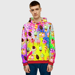 Толстовка-худи мужская Вкусные Мороженки, цвет: 3D-красный — фото 2