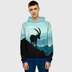Толстовка-худи мужская Горный козел и горы, цвет: 3D-синий — фото 2