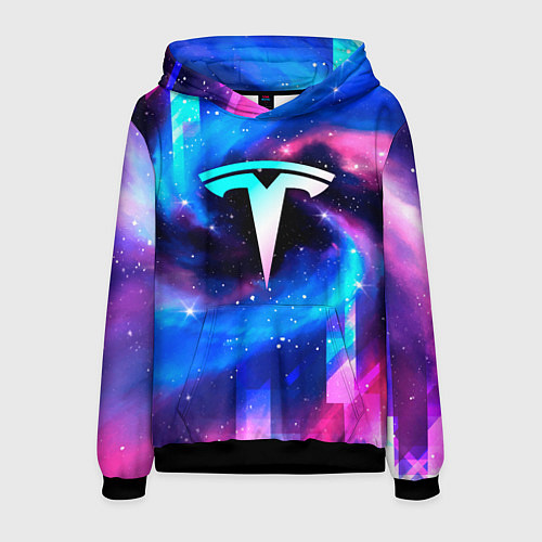 Мужская толстовка Tesla неоновый космос / 3D-Черный – фото 1