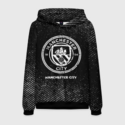 Толстовка-худи мужская Manchester City с потертостями на темном фоне, цвет: 3D-черный
