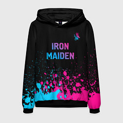 Толстовка-худи мужская Iron Maiden - neon gradient: символ сверху, цвет: 3D-черный