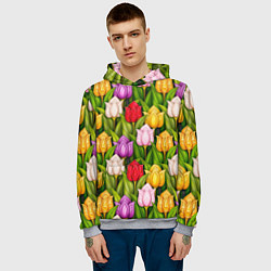 Толстовка-худи мужская Объемные разноцветные тюльпаны, цвет: 3D-меланж — фото 2