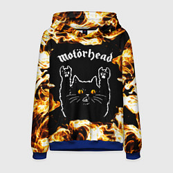 Толстовка-худи мужская Motorhead рок кот и огонь, цвет: 3D-синий