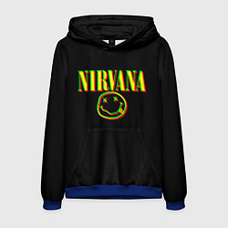 Толстовка-худи мужская Nirvana logo glitch, цвет: 3D-синий