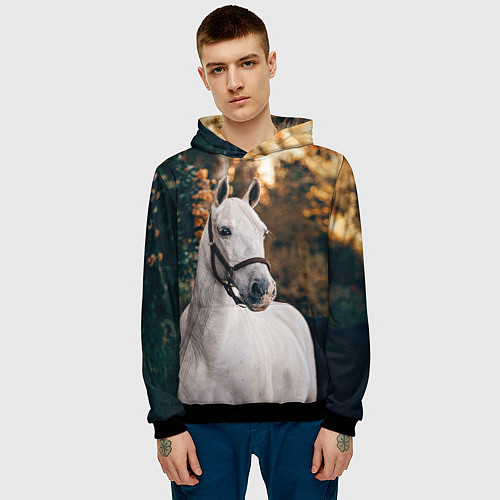 Мужская толстовка Белая лошадка / 3D-Черный – фото 3