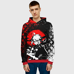 Толстовка-худи мужская Кадзуха - Мрачный геншин, цвет: 3D-красный — фото 2