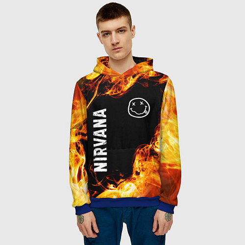 Мужская толстовка Nirvana и пылающий огонь / 3D-Синий – фото 3