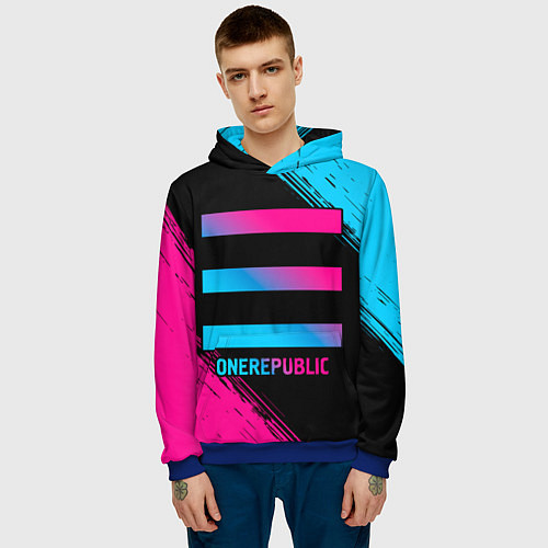 Мужская толстовка OneRepublic - neon gradient / 3D-Синий – фото 3