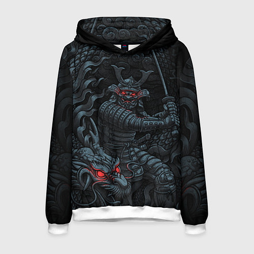 Мужская толстовка Демонический самурай с драконом / 3D-Белый – фото 1