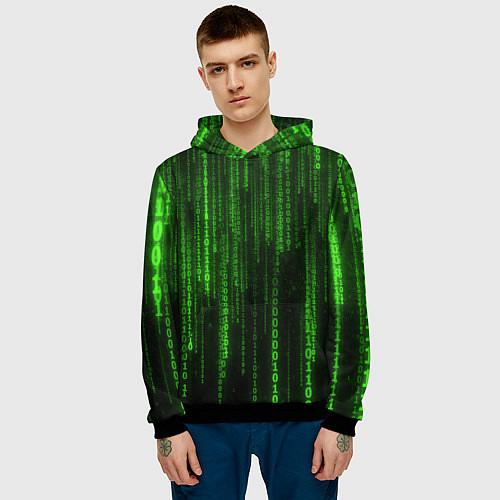 Мужская толстовка Двоичный код зеленый / 3D-Черный – фото 3