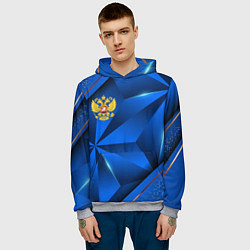 Толстовка-худи мужская Герб РФ на синем объемном фоне, цвет: 3D-меланж — фото 2