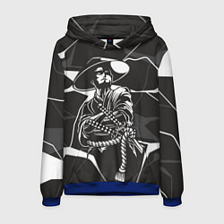 Толстовка-худи мужская Самурай на черно-белом фоне, цвет: 3D-синий