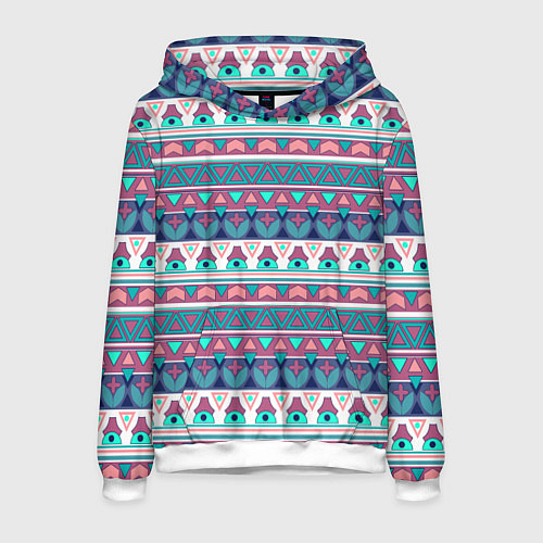 Мужская толстовка Этнический орнамент терракотово-серый полосатый / 3D-Белый – фото 1