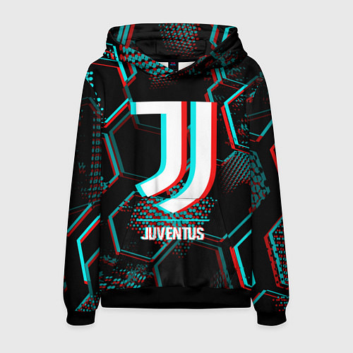 Мужская толстовка Juventus FC в стиле glitch на темном фоне / 3D-Черный – фото 1