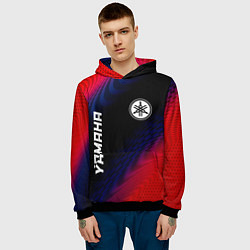 Толстовка-худи мужская Yamaha красный карбон, цвет: 3D-черный — фото 2