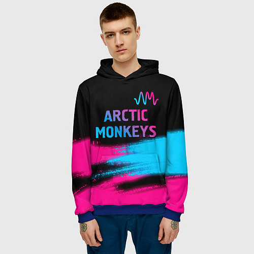 Мужская толстовка Arctic Monkeys - neon gradient: символ сверху / 3D-Синий – фото 3