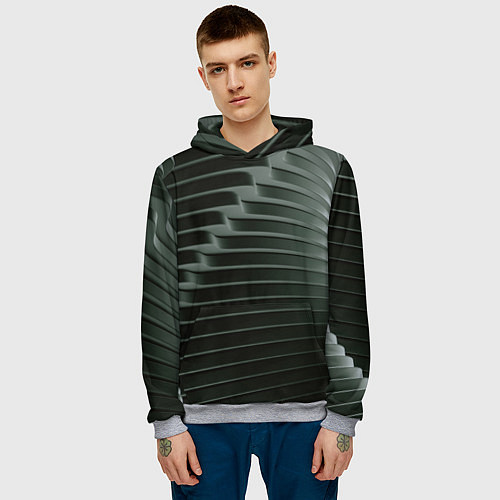 Мужская толстовка Наноброня - чёрные волнообразные пластины / 3D-Меланж – фото 3