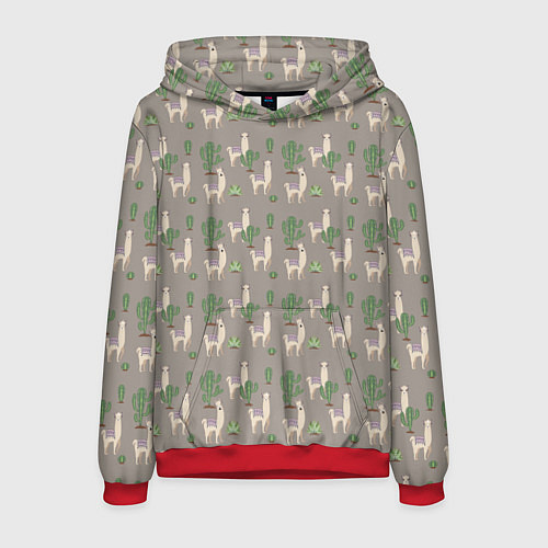 Мужская толстовка Три забавных ламы среди кактусов / 3D-Красный – фото 1