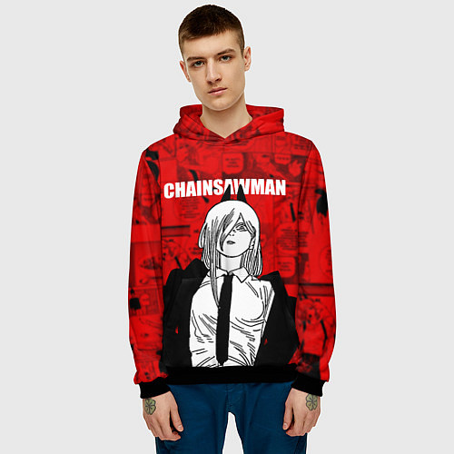Мужская толстовка Пауэр - Человек бензопила - Манга / 3D-Черный – фото 3
