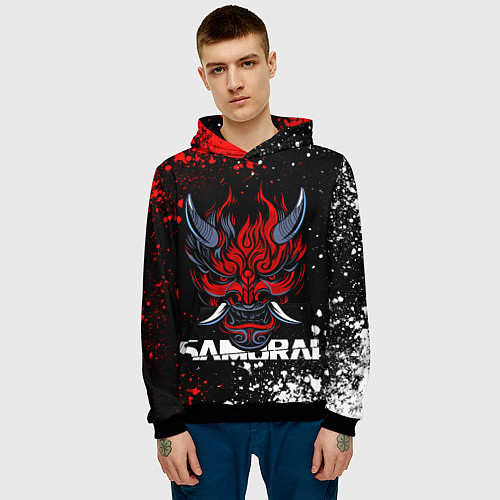 Мужская толстовка Маска Они - Киберпанк 2077 - Samurai / 3D-Черный – фото 3