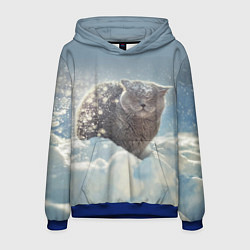 Толстовка-худи мужская Кот встречает Новый Год!, цвет: 3D-синий