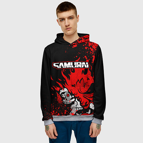 Мужская толстовка Киберпанк-Самурай - 2077 / 3D-Меланж – фото 3