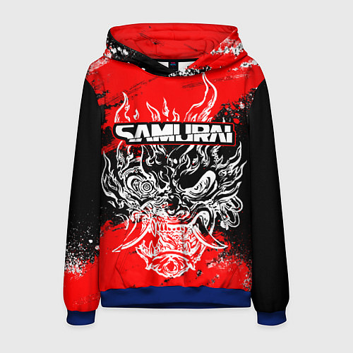 Мужская толстовка Самурай - Маска Они - киберпанк / 3D-Синий – фото 1