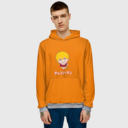 Толстовка-худи мужская Человек-бензопила Дэндзи на оранжевом фоне, цвет: 3D-меланж — фото 2