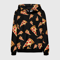 Толстовка-худи мужская Куски пиццы на черном фоне, цвет: 3D-черный