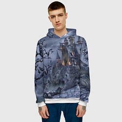 Толстовка-худи мужская Старый заброшенный замок - Halloween, цвет: 3D-белый — фото 2