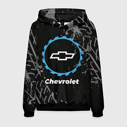 Толстовка-худи мужская Chevrolet в стиле Top Gear со следами шин на фоне, цвет: 3D-черный