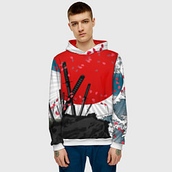 Толстовка-худи мужская Солнце, волны и катаны, цвет: 3D-белый — фото 2