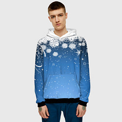 Толстовка-худи мужская Снежный узор на синем фоне, цвет: 3D-черный — фото 2