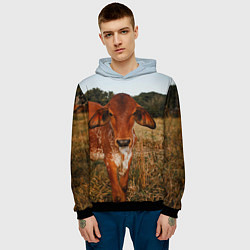 Толстовка-худи мужская Коровка на поле, цвет: 3D-черный — фото 2