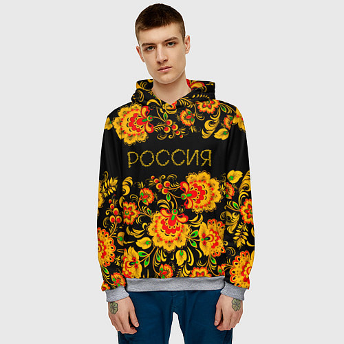 Мужская толстовка РОССИЯ роспись хохлома / 3D-Меланж – фото 3