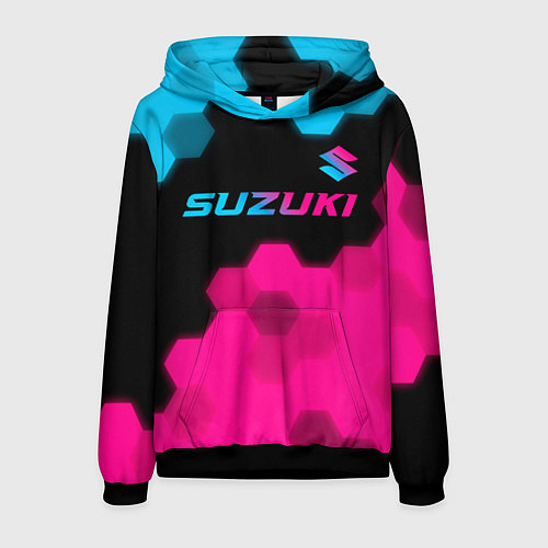 Мужская толстовка Suzuki - neon gradient: символ сверху / 3D-Черный – фото 1