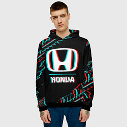 Толстовка-худи мужская Значок Honda в стиле glitch на темном фоне, цвет: 3D-черный — фото 2