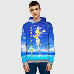 Толстовка-худи мужская Кагамине Рин - Kagamine Rin вокалоид, цвет: 3D-меланж — фото 2