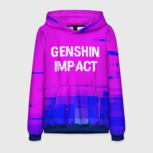 Мужская толстовка Genshin Impact glitch text effect: символ сверху / 3D-Синий – фото 1