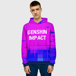 Толстовка-худи мужская Genshin Impact glitch text effect: символ сверху, цвет: 3D-синий — фото 2