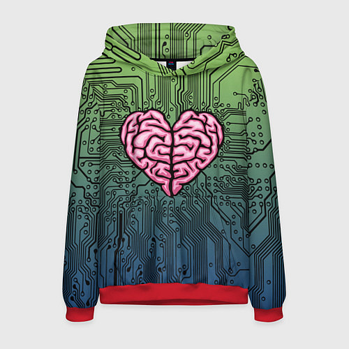 Мужская толстовка Heart brain chip / 3D-Красный – фото 1