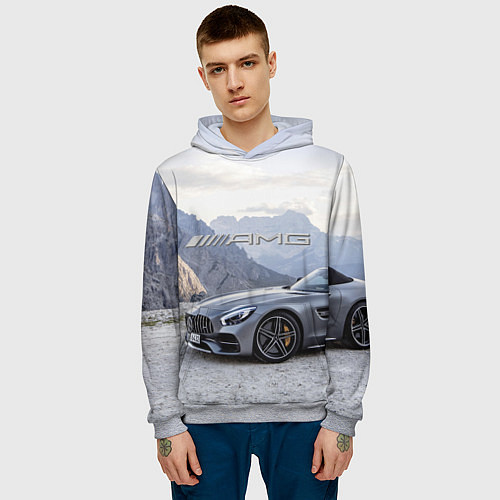 Мужская толстовка Mercedes AMG V8 Biturbo cabriolet - mountains / 3D-Меланж – фото 3