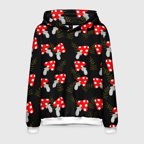 Мужская толстовка Мухоморы на черном фоне / 3D-Белый – фото 1