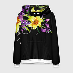 Толстовка-худи мужская Лилии, цвет: 3D-белый