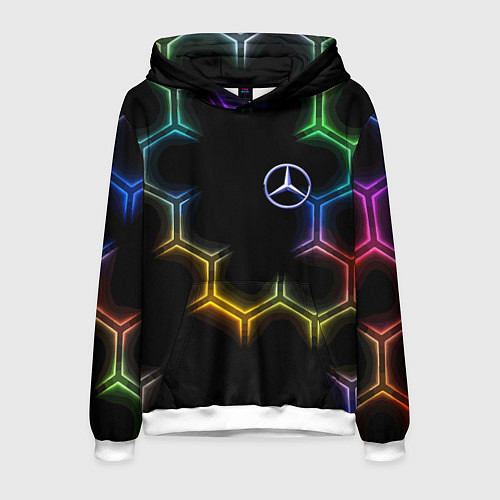 Мужская толстовка Mercedes - neon pattern / 3D-Белый – фото 1